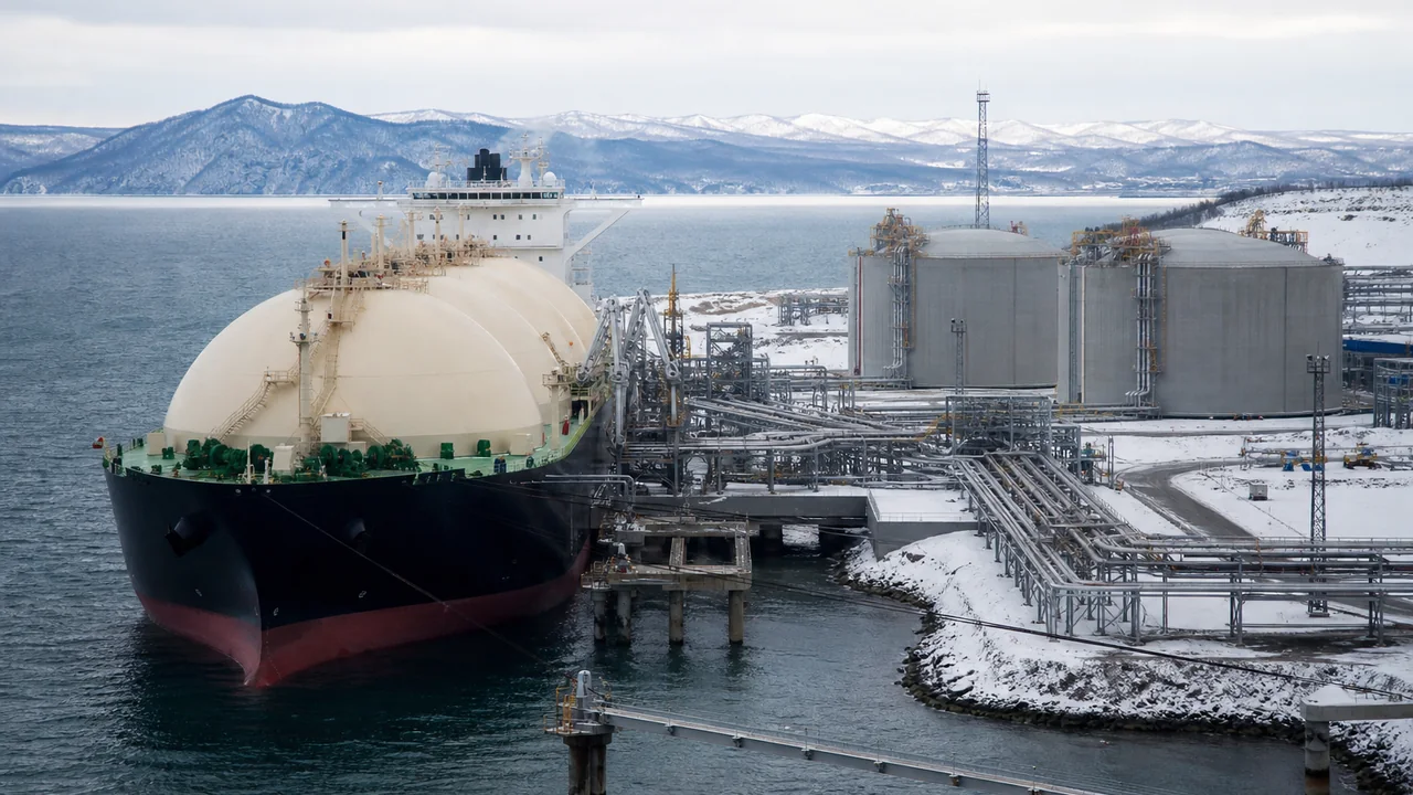 Танкер-газовоз у терминала сжиженного природного газа