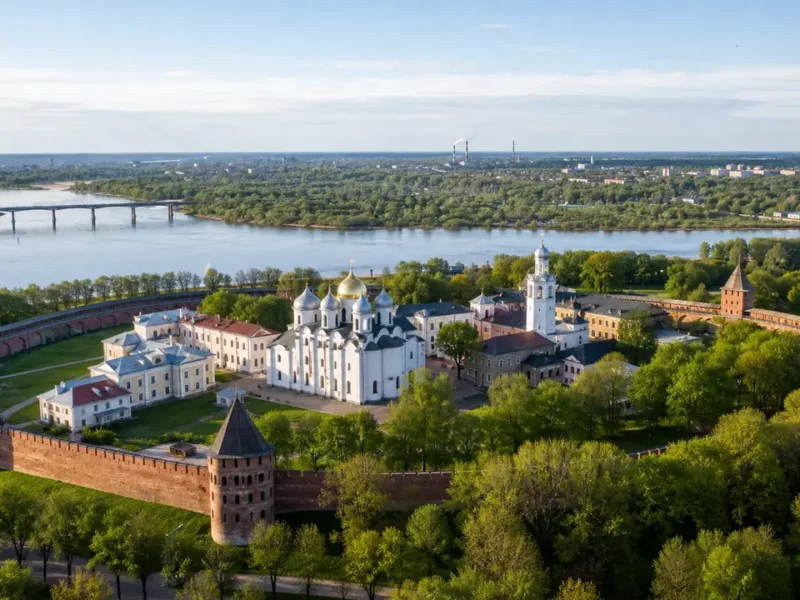 Новгородский кремль и археологические исследования у реки Волхов