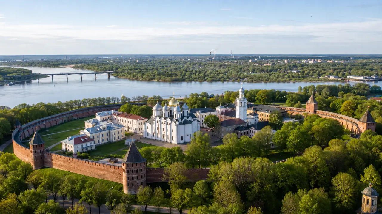 Новгородский кремль и археологические исследования у реки Волхов