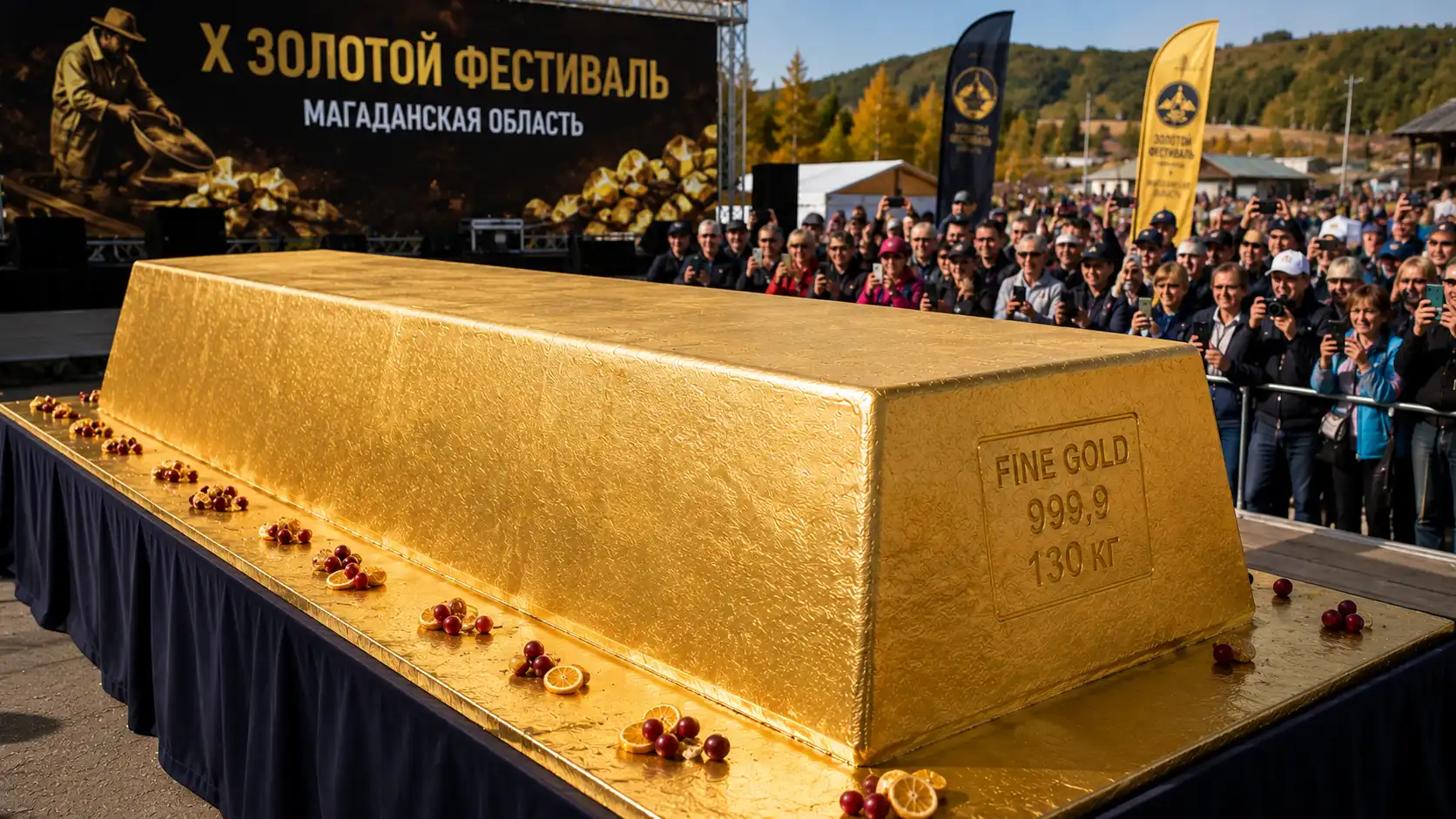 Самый большой торт в виде золотого слитка представили на Колыме